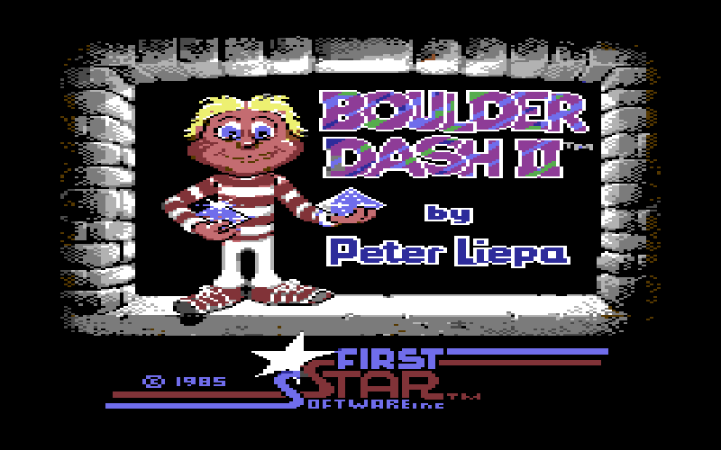 Boulder Dash II screenshot: title screen with Rockford artwork by First Star Software