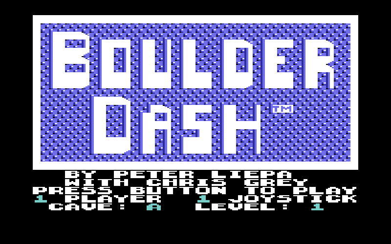 Boulder Dash screenshot: classic Commodore 64 title screen by Peter Liepa